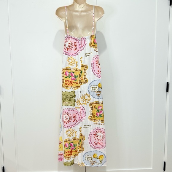 Paper Heart Les Citrons Maxi Dress Linen Coastal Chic Amalfi Euro Summer Large - Picture 5 of 10